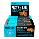 Legion Protein Bar Chokolade Peanut Butter -100% Whey Protein, Bagte Barer med Prebiotic Fiber - High Protein (20g) Lavfedt (12g) Lavsukker (4g), No Soy, Gluten - Natural Flavors (12 Greve)