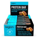Legion Protein Bar Chokolade Peanut Butter -100% Whey Protein, Bagte Barer med Prebiotic Fiber - High Protein (20g) Lavfedt (12g) Lavsukker (4g), No Soy, Gluten - Natural Flavors (12 Greve)