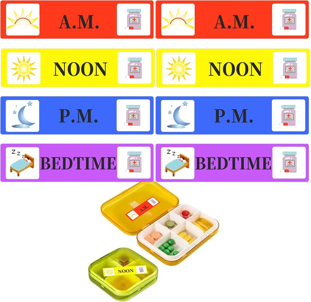 500 stk Medicin Stickers Medicinsk Instruktion Labels - Morning Noon Aften Sengetid Medicin Reminder Sticker 2 / 5 x 1.6 Tommer AM NOON PM for Stickers til Pille Case Planlægger