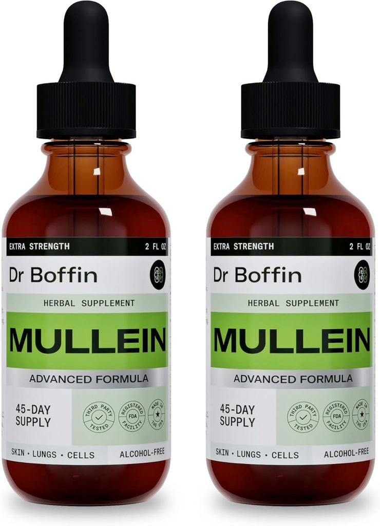 Mullein Leaf Liquid Extract 2 Fl Oz (Pack of 2) - Extra Strength- 124; Advanced Formel - Natural Supplement Liquid Tincture - Lung Cleanse and Detox - Respiratory Health and immun Support Drops