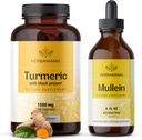 HERBAMAMA Gurkemeje og Mullein Leaf Kit - Bundle of 1500 mg Gurkemeje Kapsler & Mullein Leaf Extract Tinktur - Vegan, Non GMO, Sugar & Alcohol- Free - 2 Pack