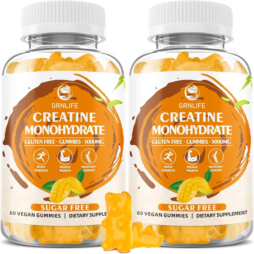 Creatinmonohydrat Gummies for mænd og kvinder, Chewables Creatinmonohydrat for muskel styrke, muskel builder, energi Boost, sukker fri, Vegan, Mango Flavor-120 Greve