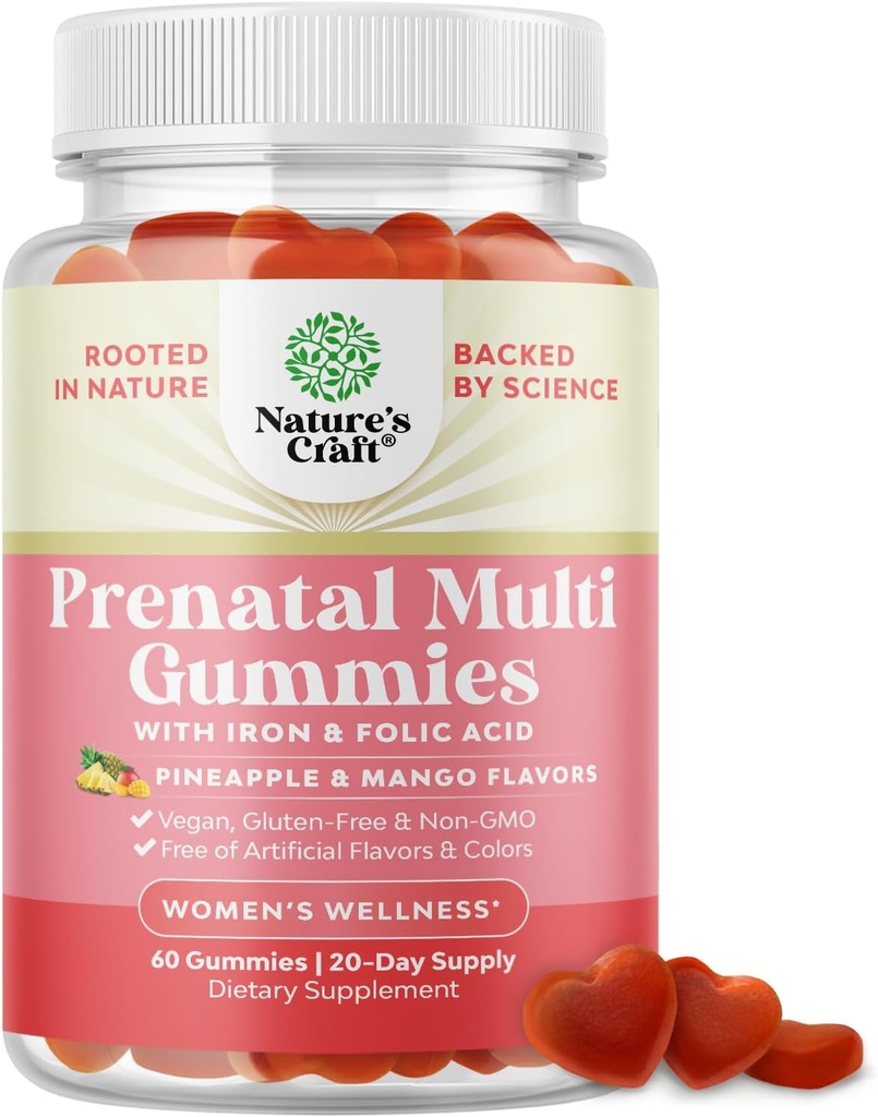 Vegansk prænatal gummier for kvinder - vingummi prenatale vitaminer for kvinder med jern folinsyre og superfrugt blend - tyggetvitaminer vingummi formel (ananas mango) Trial størrelse