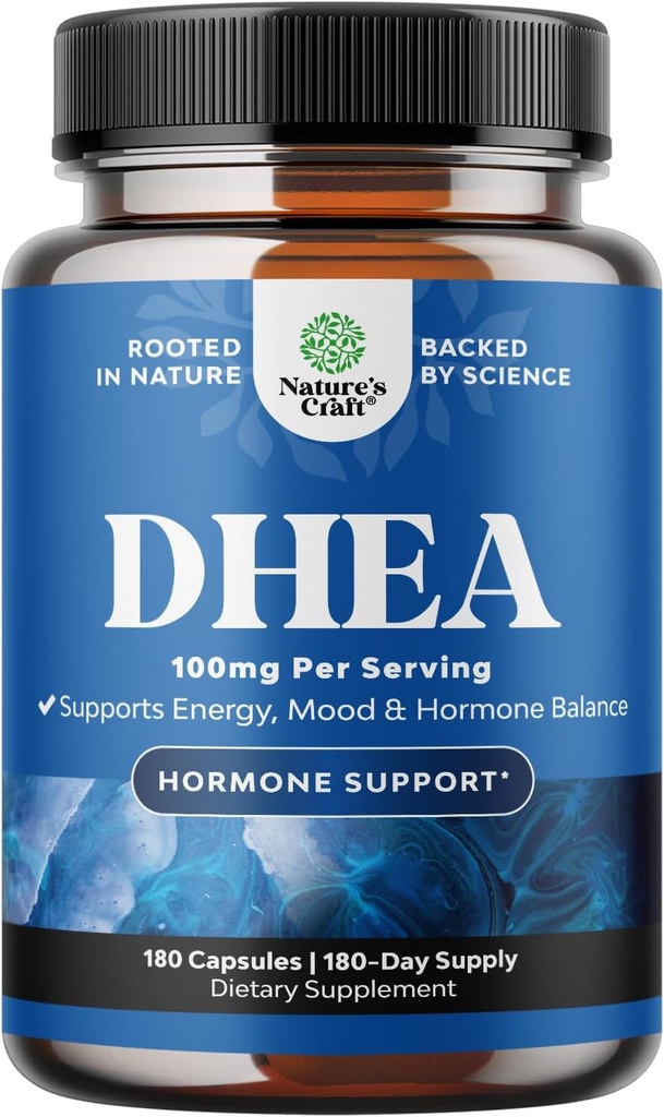 DHEA Supplement for Women & Men - Pure DHEA 100mg for Hormone Balance, Improves Mood Stability, Brain Function, Immune System, Energy & Fertility - Dehydroepiandrosterone Capsules for Adults - 180 Ct