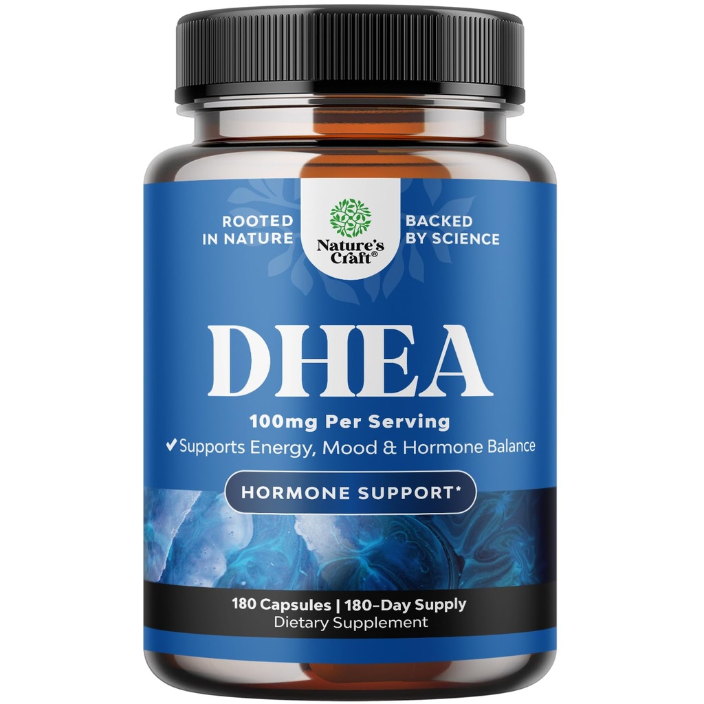 DHEA Supplement for kvinder & mænd - Pure DHEA 100mg for Hormone Balance, Forbedrer mood stabilitet, hjerne funktion, immunsystem, energi & fertilitet - Dehydroepiandrosterone kapsler til voksne - 180 Ct