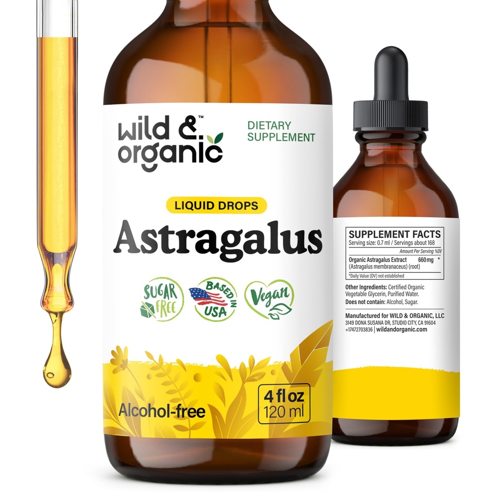 Wild & Organic Astragalus Tincture - immunsupport supplement w / Astragalus Root Extract - Vegansk tincture for Immunity - Sugar & Alcohol- Free Drops - 4 fl oz