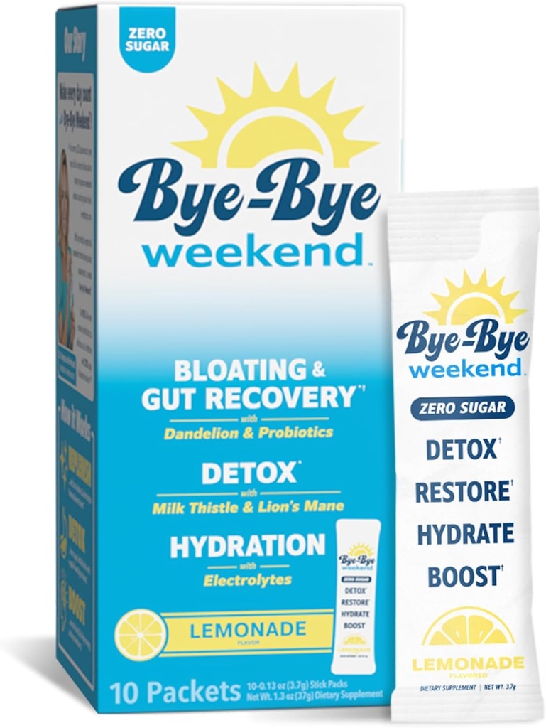 Detox Drink Mix w / Electrolytes - for Bloating, Recovery, Træthed, Brain Fog - Probiotika, Lions Mane, Milk Thistle - Zero Sugar Lemonade - 10 Pack