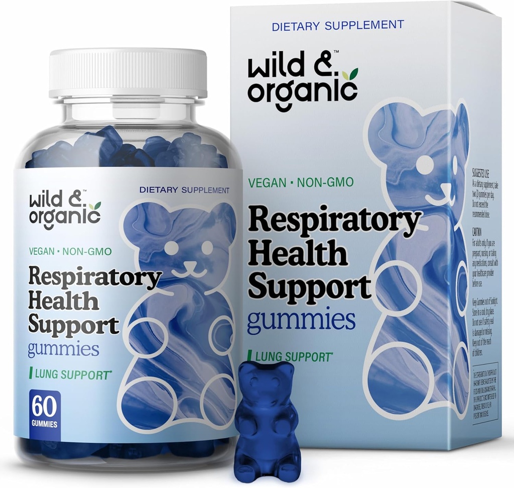 Wild & Organic Lung Detox Gummies - 1000 mg Mullein Gummies til Lungs Cleanse - Naturlige Kosttilskud med Mullein Leaf Extract og Mushroom Blend - 60 Vegan, non-GMO Chews