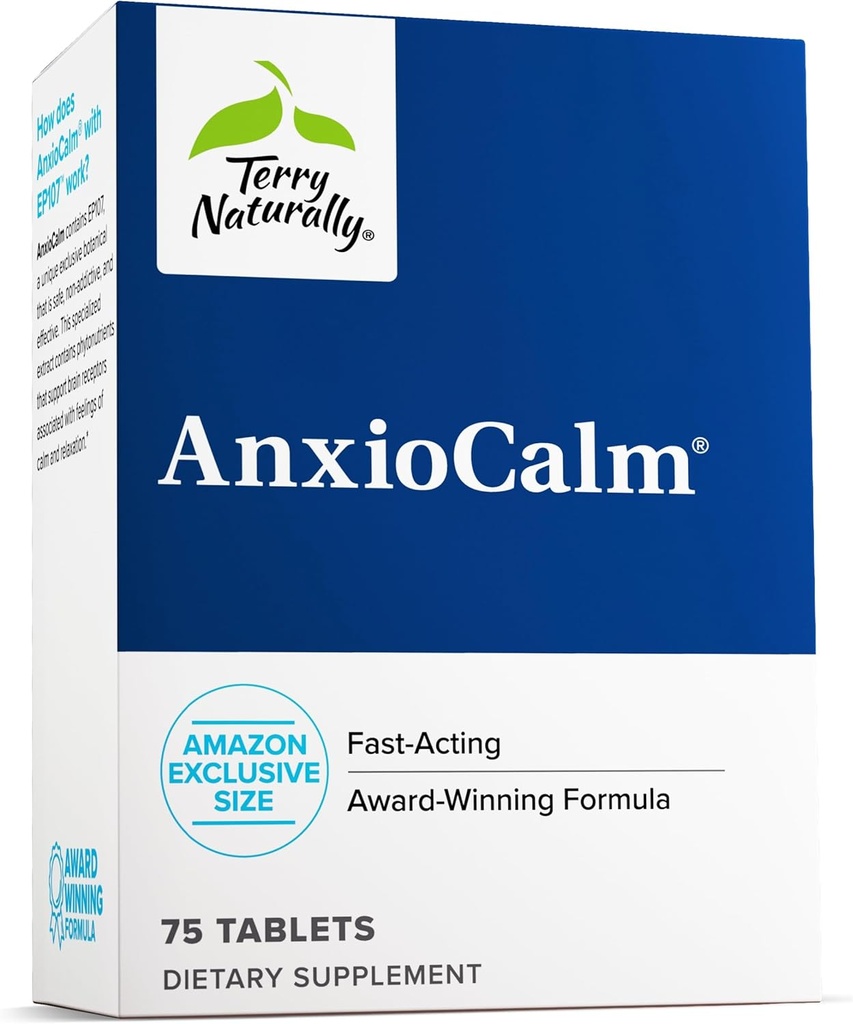 Terry naturligt AnxioCalm - 75 tabletter - Fast- Fungerende, Non- Drowsy, Non- Addictive Formel - Sikker for voksne og børn 4 + år - Non- GMO - 37 Serveringer