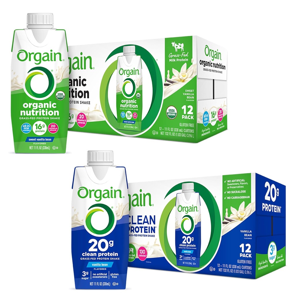 Orgain Protein Shakes Bundle - Græs Fed Whey og Milk Protein, Vanilla Flavored (12 Pack)