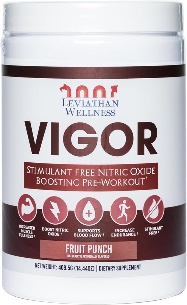Vigor - Stimulant- Free Nitroxide Pre- Workout Powder 124; L- Citrullin (5000mg), Malic Acid (2000mg), GlycerPump (1500mg)