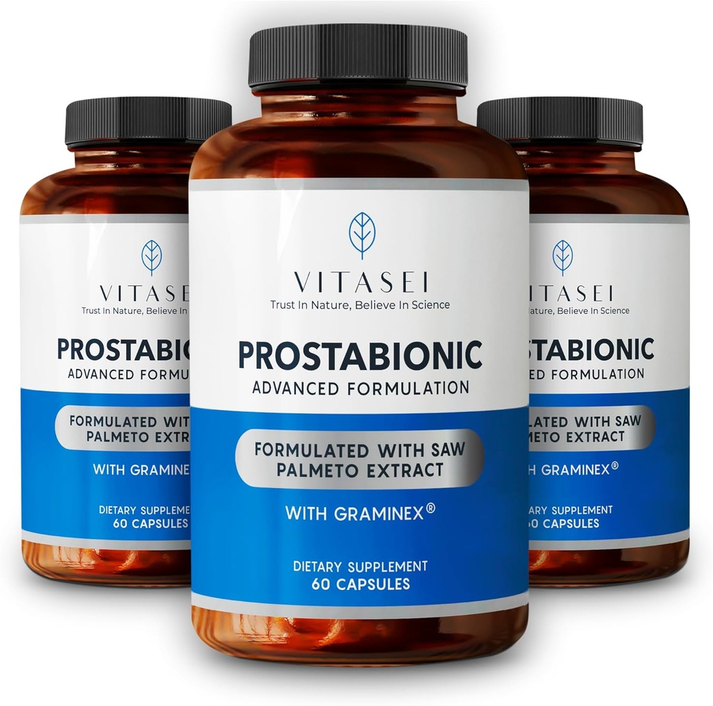 VITASEI Prostabionic med Graminex, Saw Palmetto, Pygeum Africanum - Bregen Control og Prostata Kosttilskud til mænd - 60 kapsler (pakke med 3)