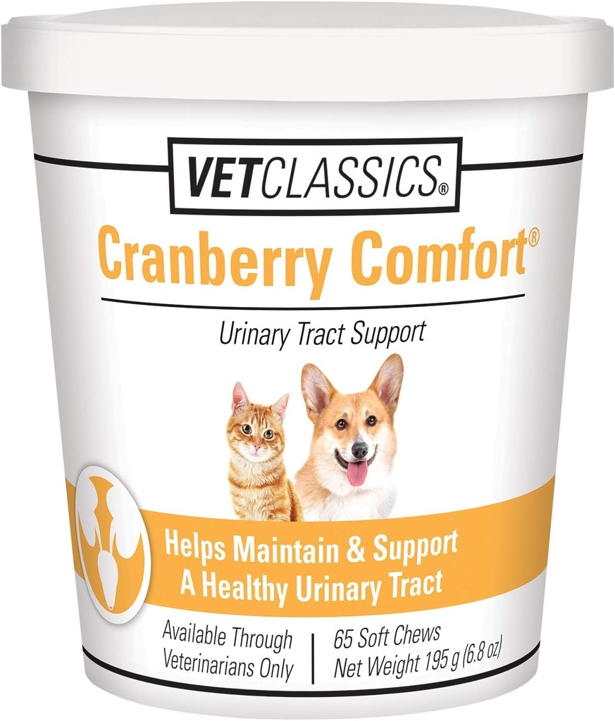 Vet Classics Cranberry Comfort Urinary Tract Pet supplement til hunde, Katte - vedligeholder hund blærer sundhed, kat blærer kontrol - Pet Kosttilskud til inkontinens - 65 Soft Chews