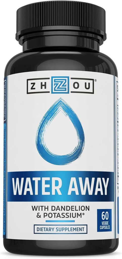 ZHOU Water Away Herbal Formula for Healthy Fluid Balance | with Dandelion, Potassium, Green Tea & More | 60 Capsules