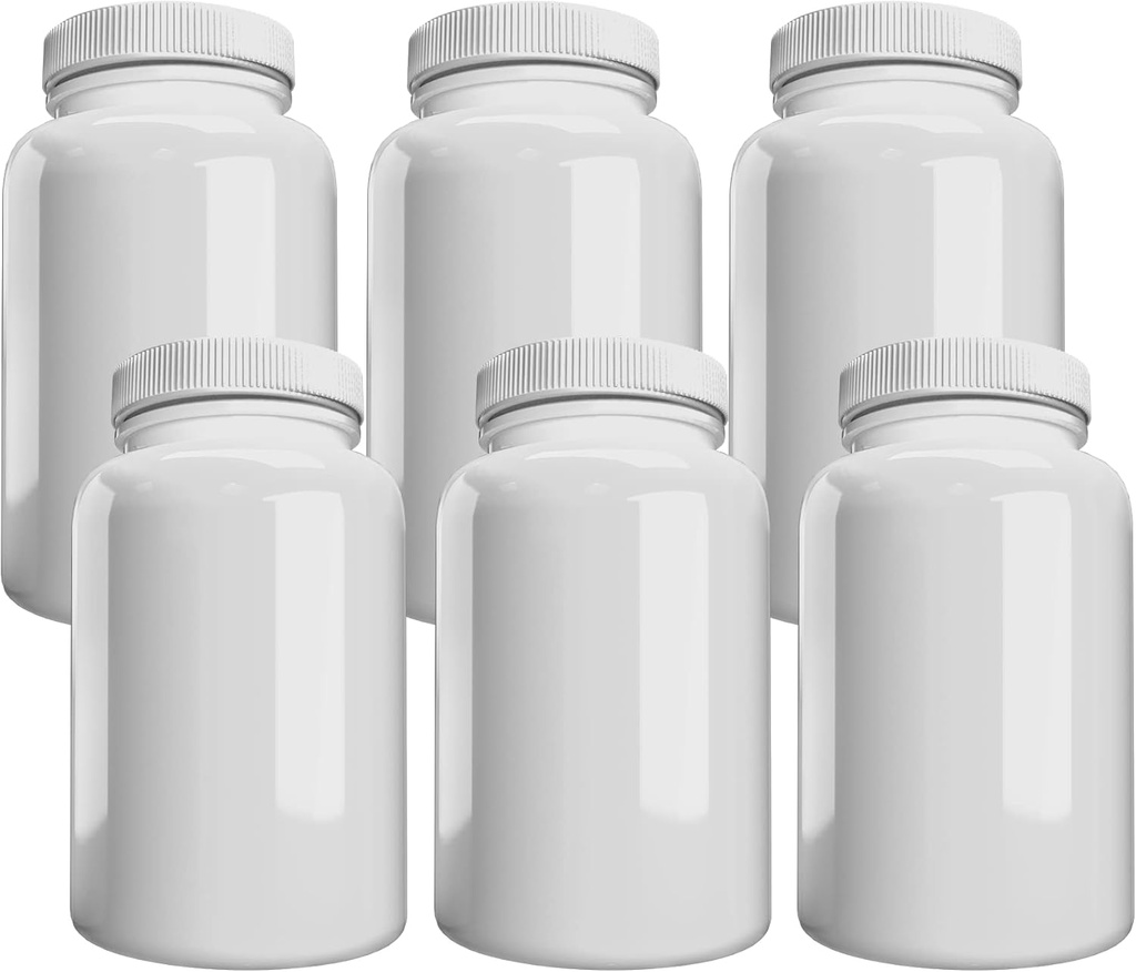 Virksomhed (6 Pack) Hvid pilleflaske med låg, Opbevaring, Plastic pillebeholder, 150cc Kapacitet