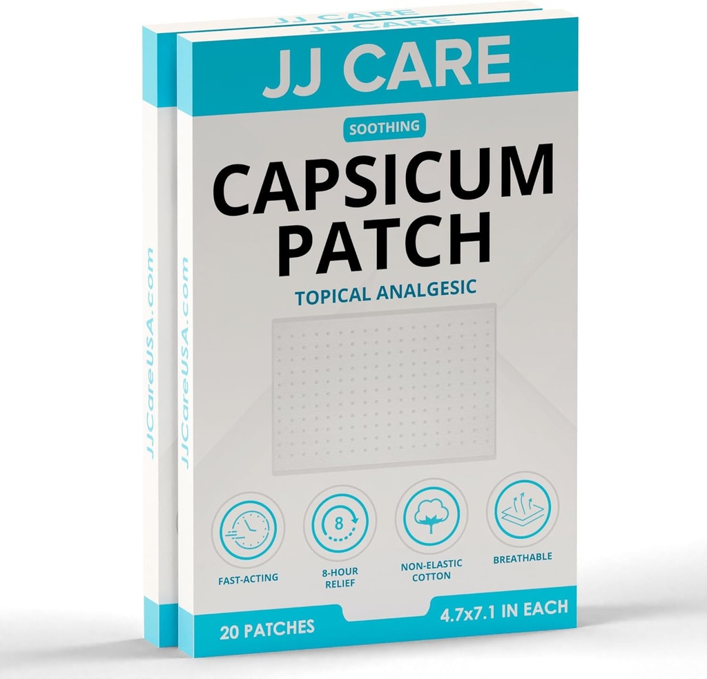 JJ CARE Capsicum Patch (40 PCS), 4,7 "x 7.1" Lindrende Capsaicin Patch, Capsicum Patches for Neck, Shoulder, Muscle Soreness- 8 Timer Relief
