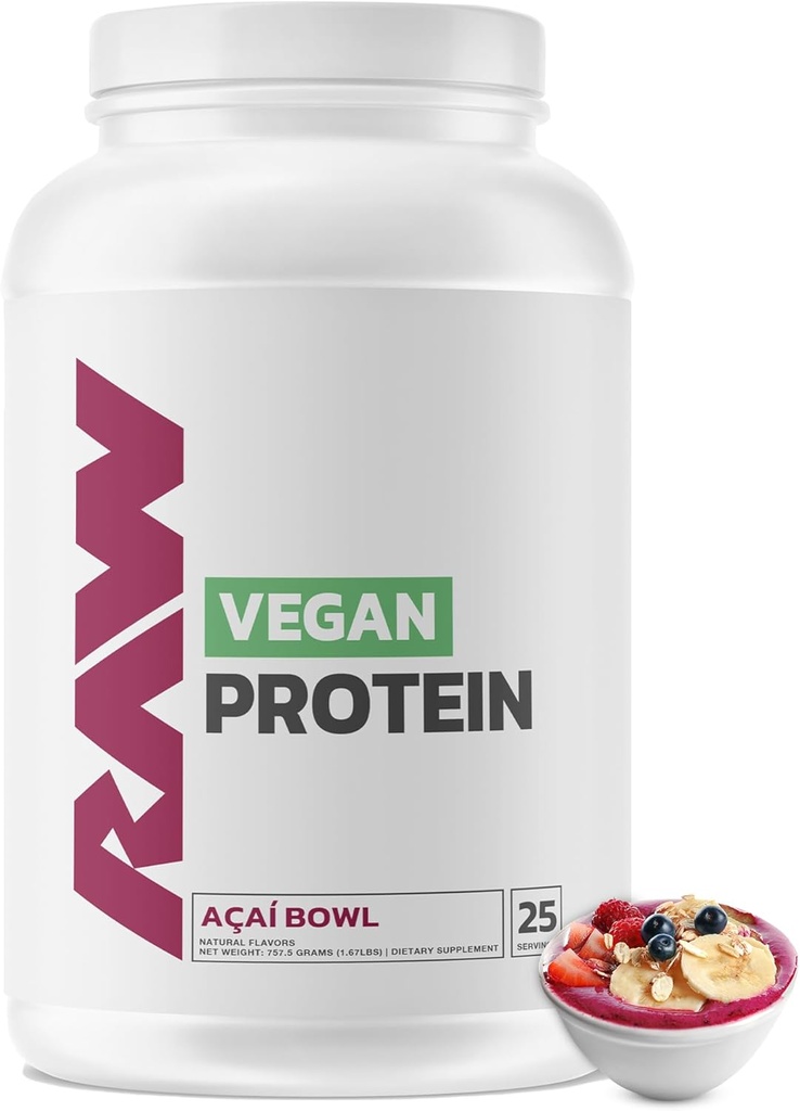 RAW Vegan Protein Powder, Acai Bowl - 20g Plantbaserede Protein Powder & Foretrukket med vitaminer til muskel vækst & inddrivelse - Lav- fedt, lav Carb, naturligt aromatiseret og sødet - 25 Servere