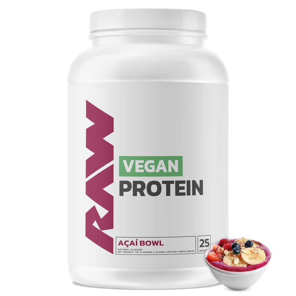 RAW Vegan Protein Powder, Acai Bowl - 20g Plantbaserede Protein Powder & Foretrukket med vitaminer til muskel vækst & inddrivelse - Lav- fedt, lav Carb, naturligt aromatiseret og sødet - 25 Servere
