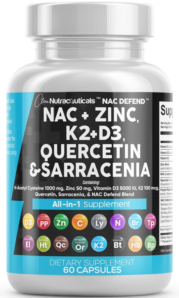 NAC supplement N- Acetyl Cysteine Vitamin D3 K2 Zink Quercetin Sarracenia purpurea immunsupportstøtte