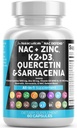 NAC supplement N- Acetyl Cysteine Vitamin D3 K2 Zink Quercetin Sarracenia purpurea immunsupportstøtte