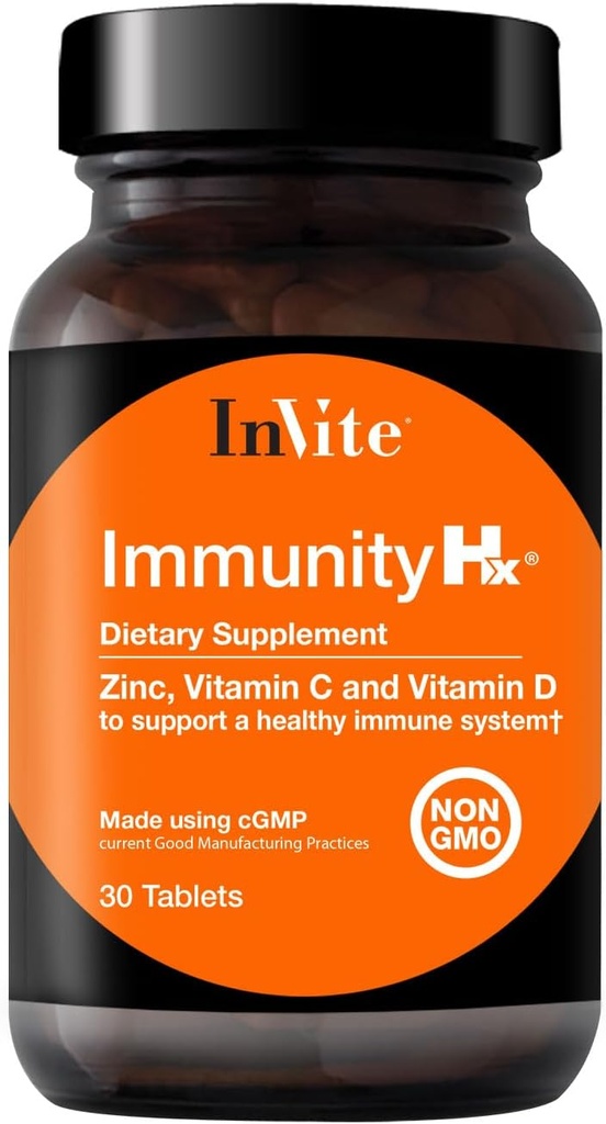 Inviter sundhed Immunitet Hx ™ - Understøtter et sundt immunsystem - 500 mg C-vitamin, 50 mikrogram (2000 IE) D3- vitamin og 30 mg zink - 30 tabletter (2- Pack)