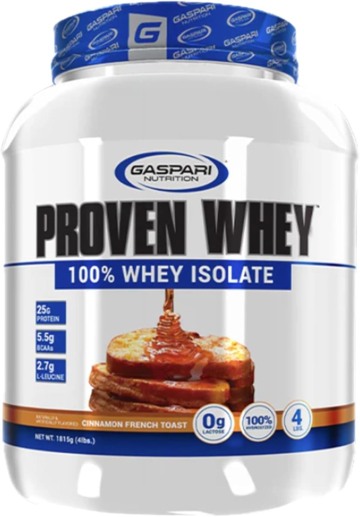 Gaspari Nutrition Proven Whey, 100% Hydrolyzed Whey Isolate, High Protein, Lactose Free, Low Carbohydrat and Low Sugar (4 LB, Kanel Fransk Toast)