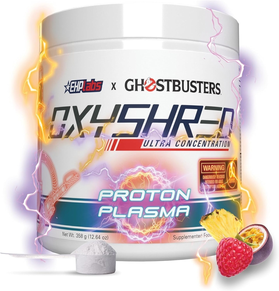 EHP Labs x Ghostbusters OxyShred Pre Workout Powder & Shredding Supplement - Preworkout Powder med Acetyl L Carnitin, Energy Boost Drink - Proton Plasma, 60 Servering
