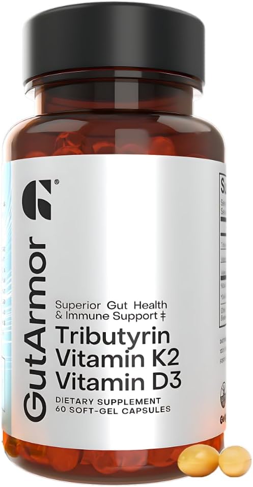Gut & Heart Health + immunsupport.124; 2 Months Supply; 124; 60 Soft Gel Kapsler; 124; Pure Butyrate 350mg & Vitamin D3 2000IE & Vitamin K2 120mg.124; Hjertesundhed.124; Gastrointestinal Support