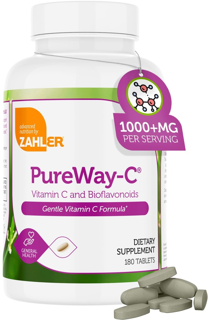 Zahler Vitamin C 1000mg tabletter med Bioflavonoider - Høj potens VIT C 1000mg for immunforsvar - Glutle på Mave - Gluten Free Vitamin C 1000 mg C vitamin C tillæg for kvinder og mænd (180 Tæl)