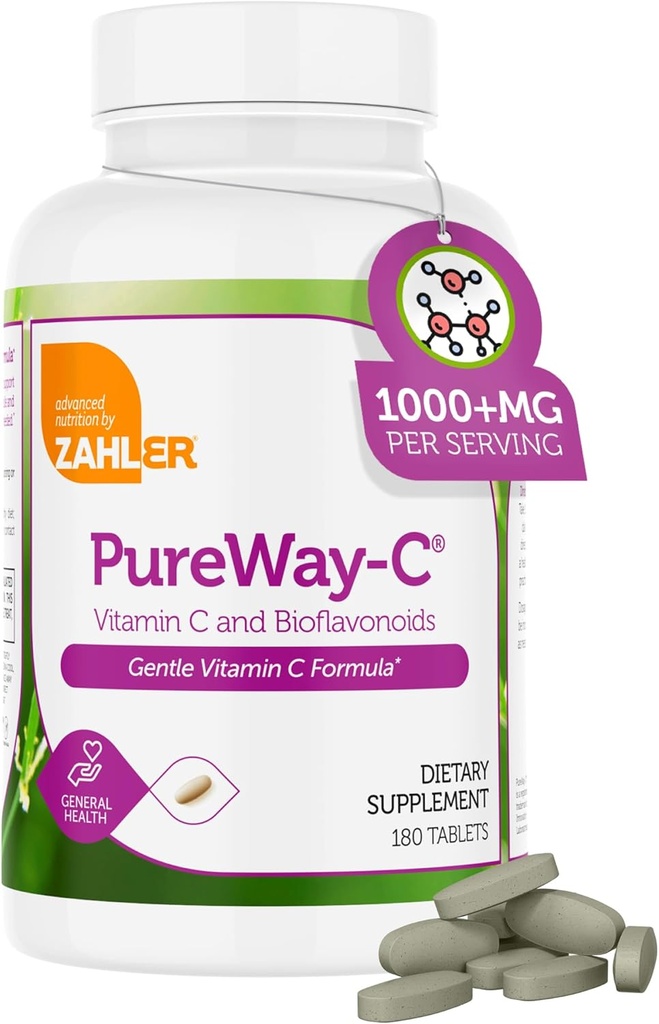 Zahler Vitamin C 1000mg tabletter med Bioflavonoider - Høj potens VIT C 1000mg for immunforsvar - Glutle på Mave - Gluten Free Vitamin C 1000 mg C vitamin C tillæg for kvinder og mænd (180 Tæl)