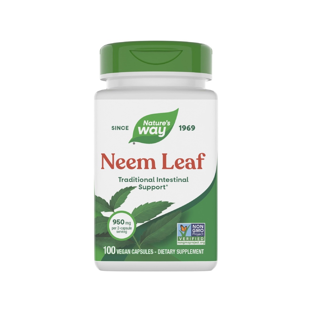 Nature 's Way Neem Leaf Capsules, Traditional Intestinal Support *, Bruges i Ayurveda, 950 mg pr. 2-Capsule Serving, Non- GMO Project Verified, Vegan, 100 Greve (Packaging May Vary)