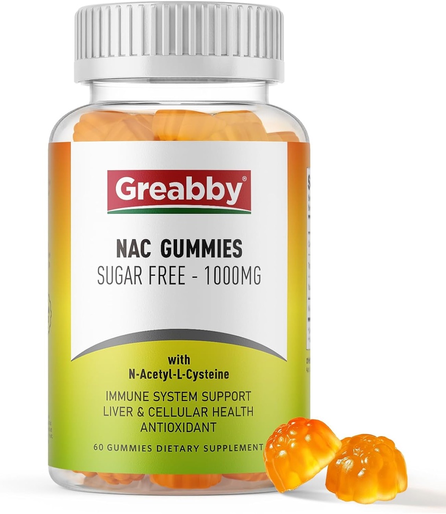 NAC Gummies Sugar Free, N Acetyl Cysteine NAC Supplement 1000mg for antioxidanter, Lung & Lever Health, immunsupport, Vegan Orange Flavor, 60ct