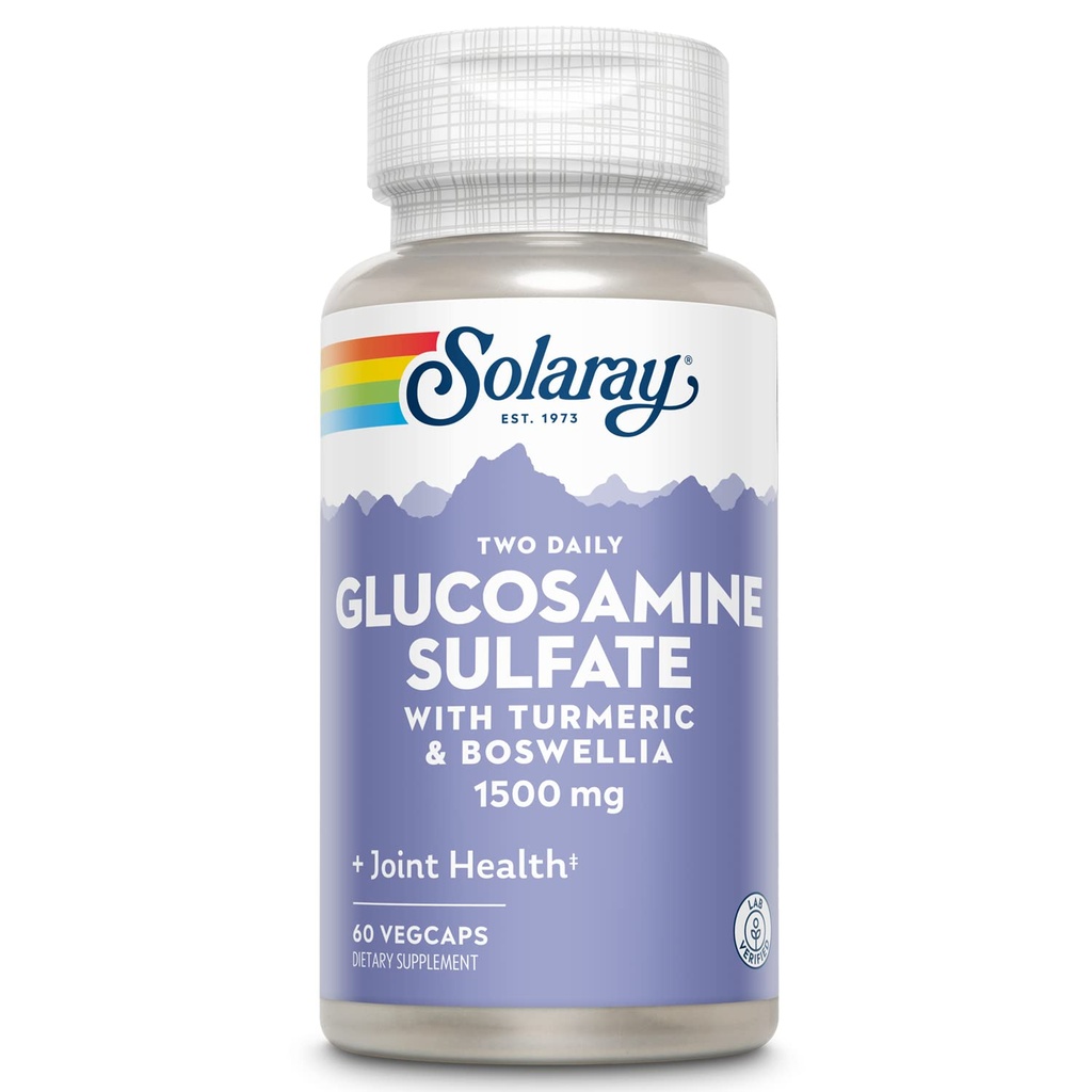 SOLARAY Glucosamine Sulfate 1500mg, Sund fælles støtte supplement, kraftfulde Connective Tissue og fælles sundhedsformel med gurkemeje & Boswellia, 60- dag penge tilbage garanti, 30 Serv, 60 VegCaps