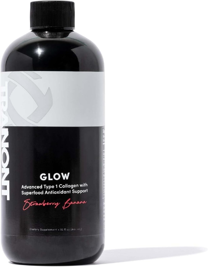 Tranont Glow- 124; Strawberry Banana - 124; Type 1-kollagen med superfood Antioxidant Support - 124; til hår, hud, negle og joints - 124; Flydende kollagen med hyaluronsyre & peptider - 124; 15 Fl Oz
