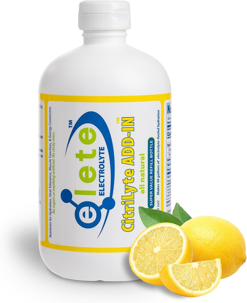 elete CitriLyte Electrolyte Add-in Hydration Drops | Sodium Magnesium Potassium Trace Minerals | Slight Lemon Flavor | Muscle Cramp Relief | Transform Any Drink into a Sports Drink, 18.6oz Refill Size