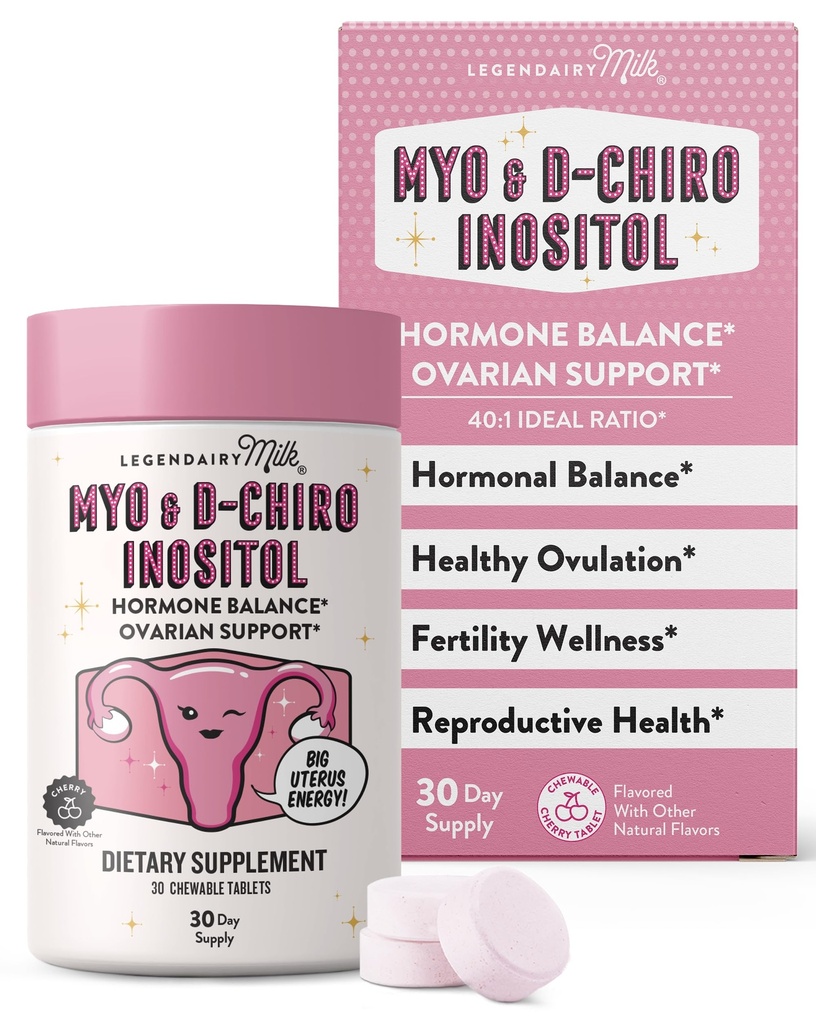 Legendairy Milk Pure Inositol Chewable Tablets - Myo- Inositol & D- Chiro Supplement for Hormonal Balance & Fertilitet Support - Ideel 40: 1 Ratio - 30 dages forsyning