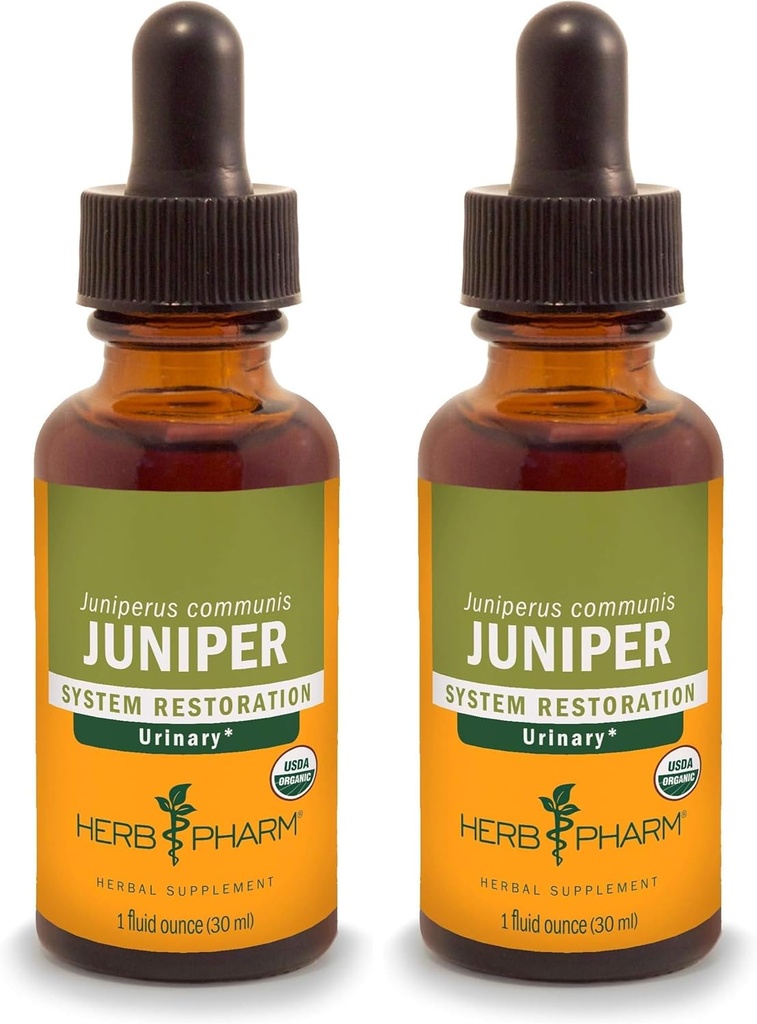 Herb Pharm Certified Organic Liquid Extract for Urinary System Support Juniper 1 Fl Oz (pakke af 2)