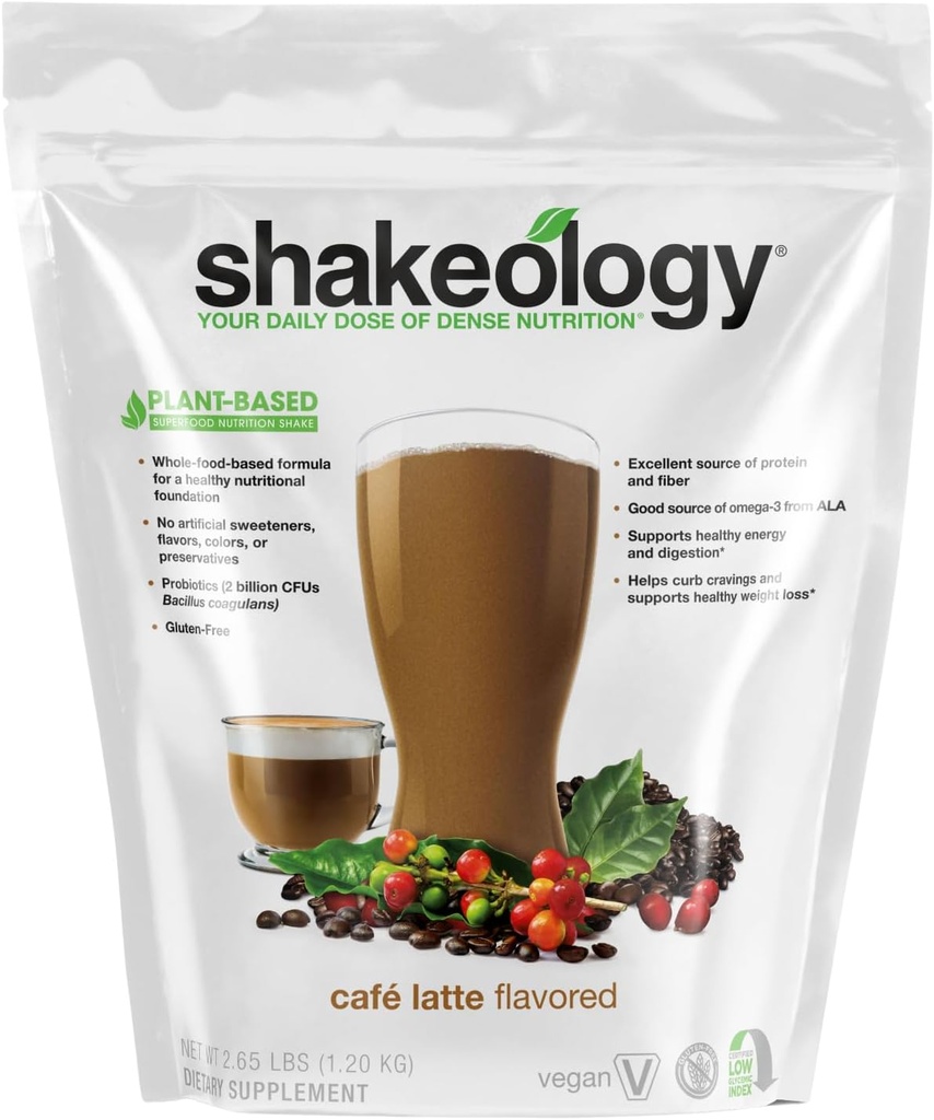 Shakeology Plant Based Protein Powder Blend - Gluten- Free Shake med vitaminer og mineraler - Hjælper support vægttab, Lean Muscle, Gut Health - Cafe Latte, 30 Servere
