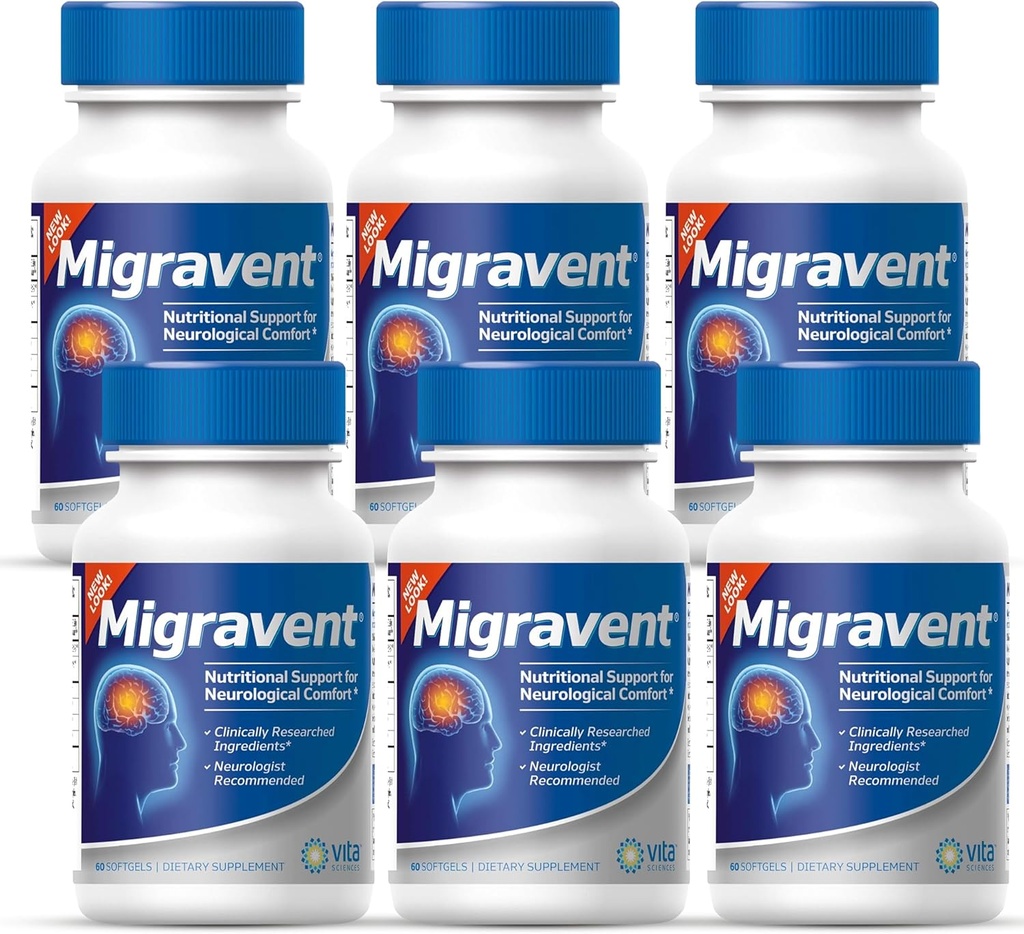 Vita Sciences Migravent Migraine Relief Supplement w/Vitamin B2, Riboflavin, Magnesium, Coenzyme CoQ10, PA-Free Butterbur, Bioperine, Premium Herbal Extracts (60 Count (Pack of 6)