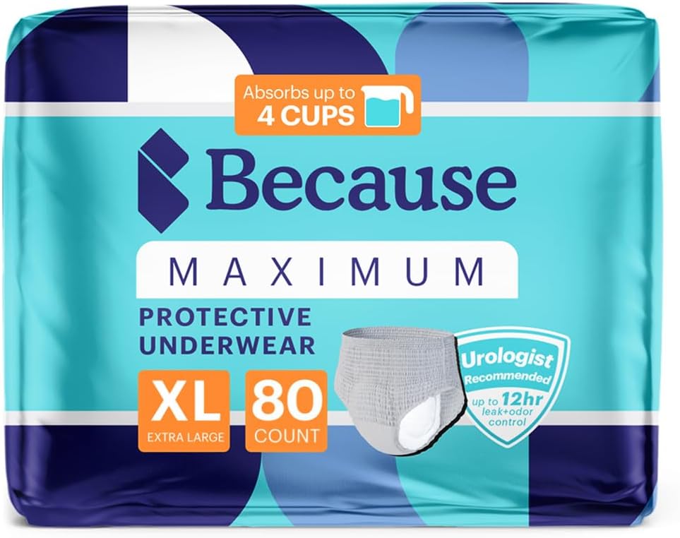 Fordi maksimal inkontinens undertøj til mænd - Heavy Bstige læk beskyttelse, Ideel til Overnatning lækage, Sleek, Usynlig Fit, Grey, XLarge - Absorber 4 Cups - 80 Greve (4 pakker af 20)