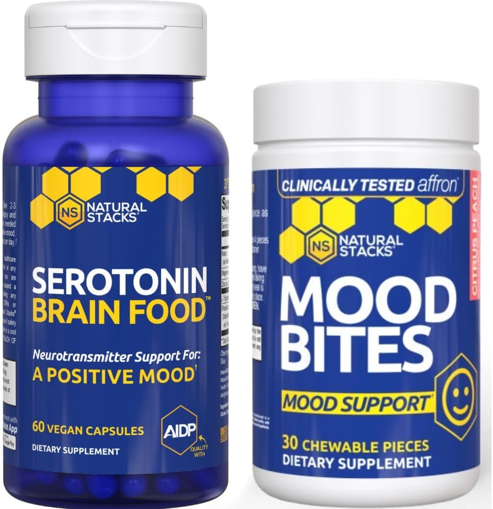 NATURAL STACKS Mood Bites + Serotonin Brain Food Bundle - Supports a Positive Mood & Stress Relief* - 90 Total Pieces