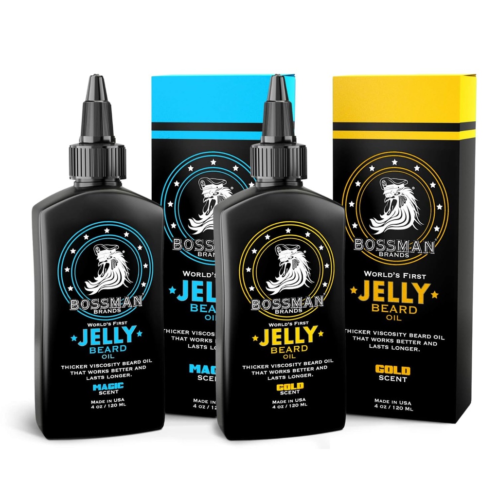 Bossman Beard Oil Jelly Kit (2 dufte) - Beard Vækst Blødgøringsmiddel, Fugt Lotion Gel med naturlige ingredienser - Beard Growing Produkt (Magic & Gold Scents)
