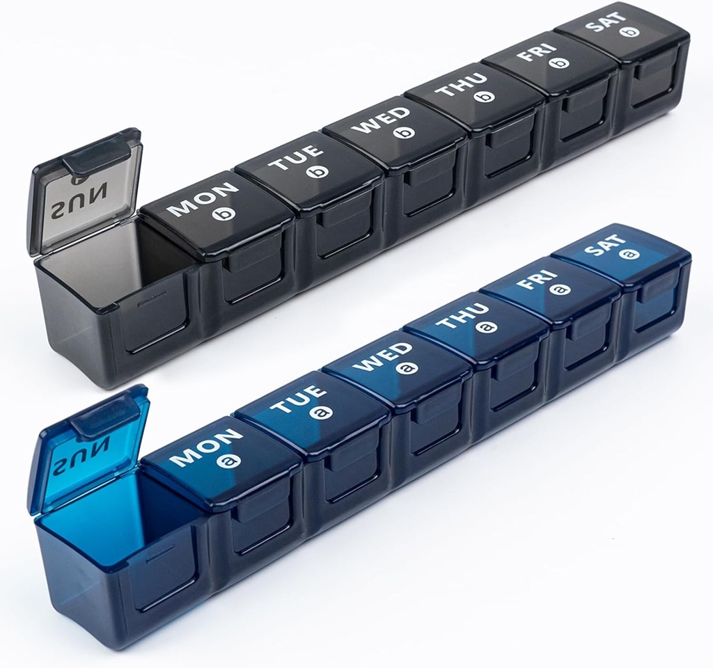 2-Pack Weekly Large Pill Organizer til Rejser, 7 dages pillebokse og Organizer, Big Compartments Pill Case AM PM, 14 dag XL Medicin Organizer Dispenser til Fiskeolier, Vitamin Holder tillæg