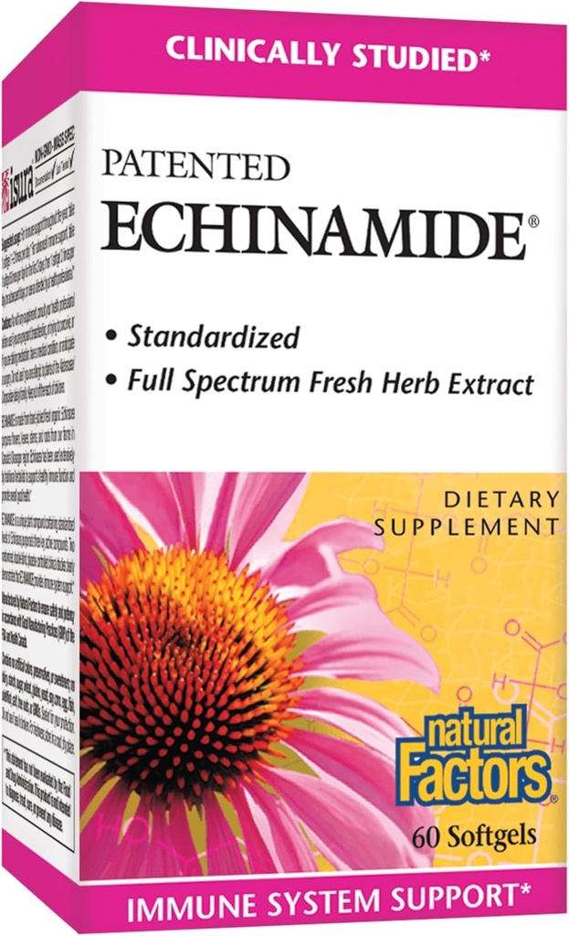 Naturlige faktorer, Echinamid, Echinacea supplement til immunforsvar og wellness support, 60 Softgels
