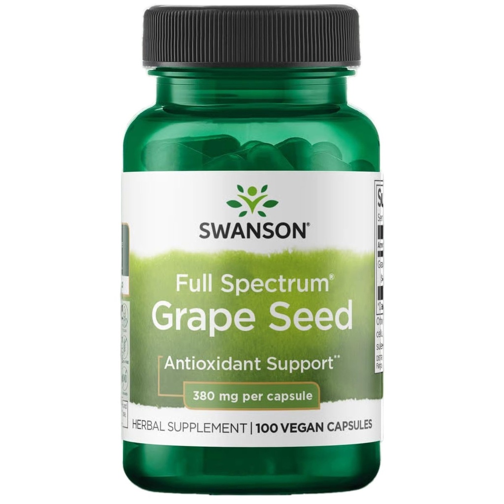 Swanson Grape Seed Heart Antioxidant Free Radikals Sund Blodtrykssupport Polyphenoler OPCS (Oligomerisk Proanthocyanidin) Herbal Supplement 380 mg 100 Kapsler