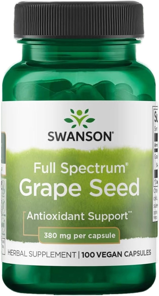 Swanson Grape Seed Heart Antioxidant Free Radikals Sund Blodtrykssupport Polyphenoler OPCS (Oligomerisk Proanthocyanidin) Herbal Supplement 380 mg 100 Kapsler