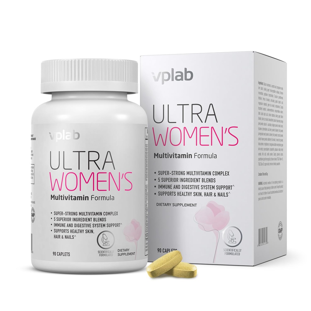VPLab Ultra kvinders multivitamin formel - supplement til hår, hud og negle med biotin, jern, B-vitamin, D, C & zink, Folate - Essentielle daglige vitaminer for kvinders sundhed og velvære, 90 kapsler