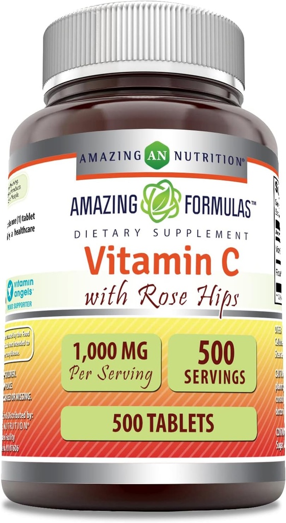 Amazing Formulas C-vitamin med Rose HIPS Supplement 124; 1000 Mg · 124; Tablets # 124; Non- GMO # 124; Gluten Free · 124; Lavet i USA (500 Count)