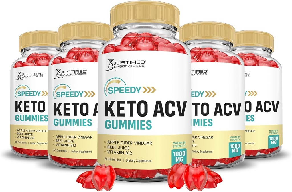 Justified Laboratories (5 Pack Speedy Keto ACV Gummies Advanced Formel 1000MG Speedy Keto Gummies Apple Cider Vinagar Formuleret med Pomegranate Beet Juice Powder B12 Vegan Non GMO 300 Gummys