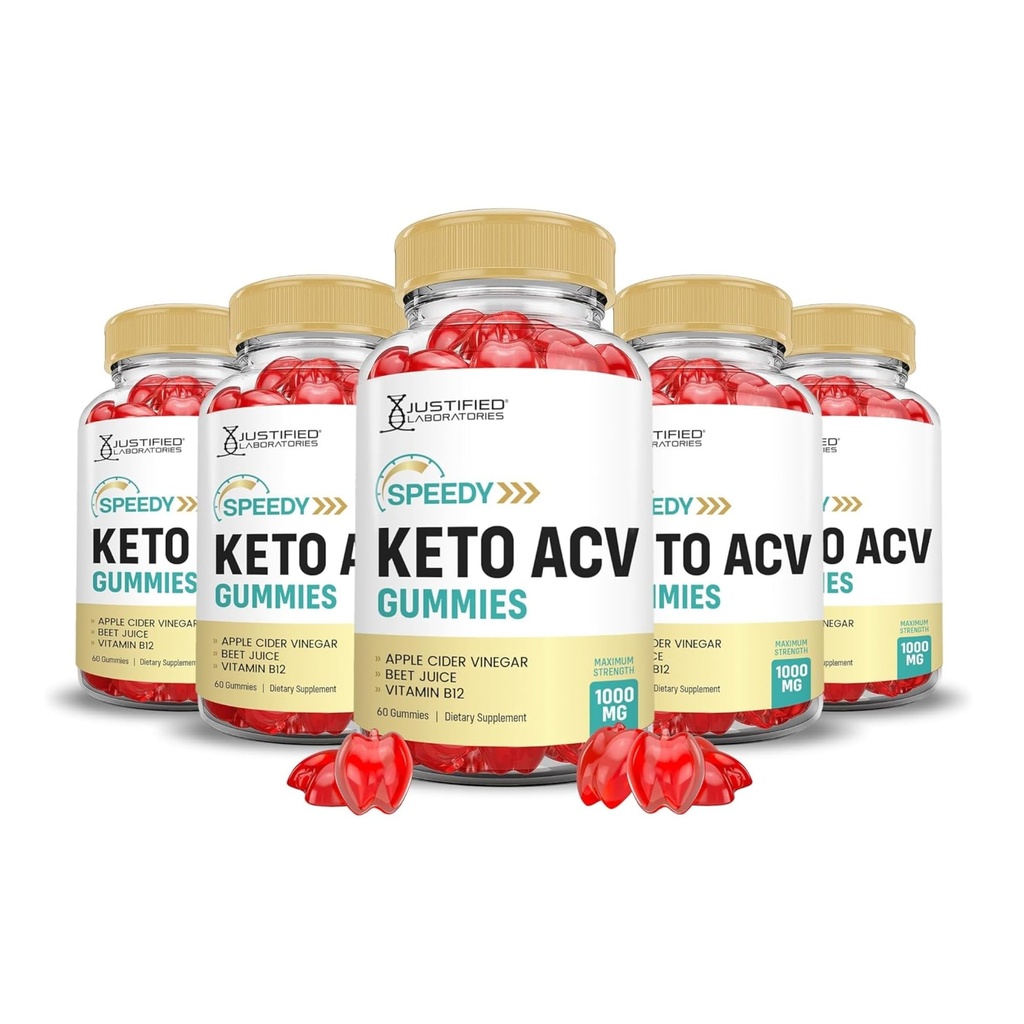 Justified Laboratories Speedy Keto ACV Gummies (1000 mg) - 60 Count, Pack of 5 - Formulated with Apple Cider Vinegar, Folate & Vitamin B12 - Non-GMO, Vegan, Gluten Free - 150 Servings